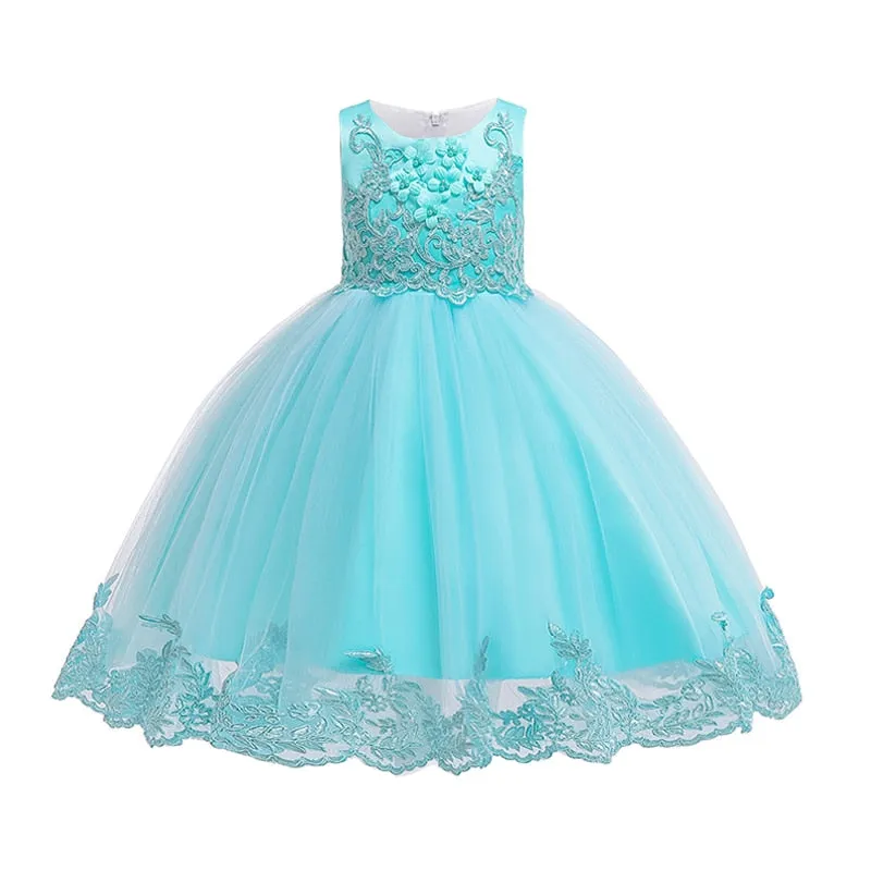 Lace Girls Party Dress Childs Birthday Princess Flower Girl Dresses 3-10 Years