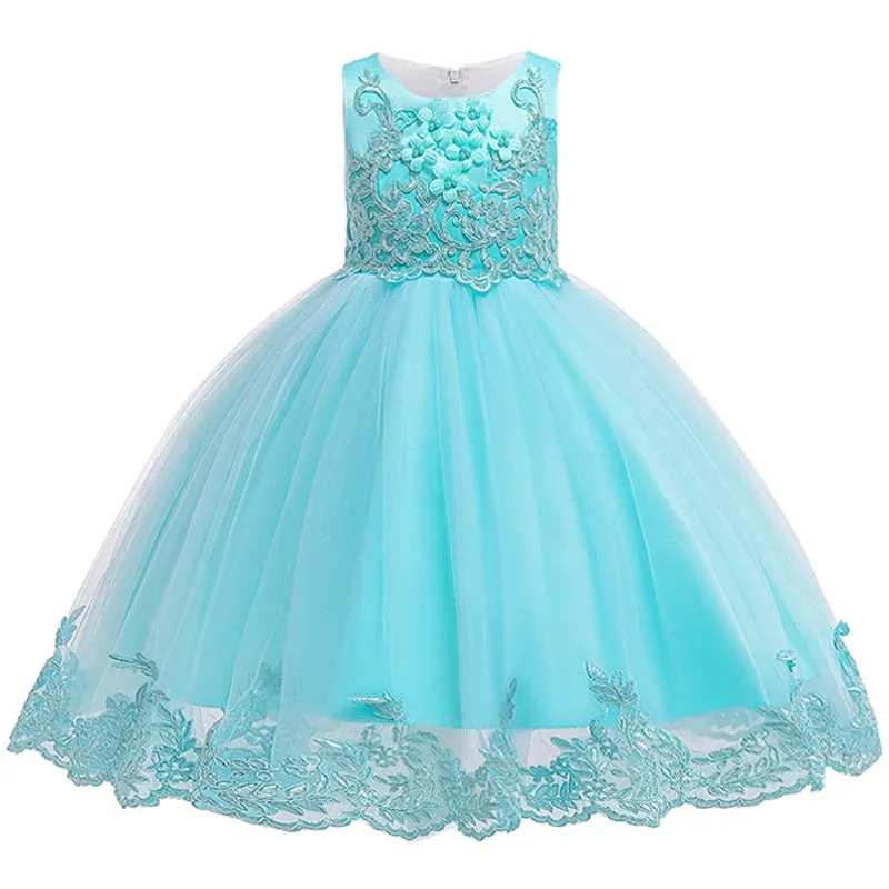 Lace Girls Party Dress Childs Birthday Princess Flower Girl Dresses 3-10 Years