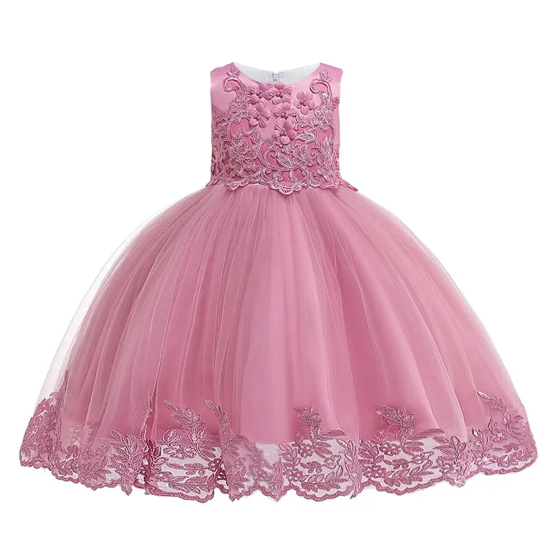 Lace Girls Party Dress Childs Birthday Princess Flower Girl Dresses 3-10 Years