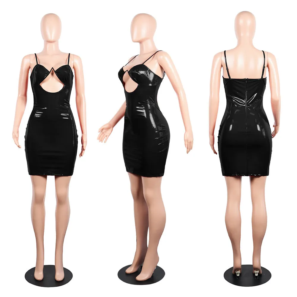 Latex pu leather style cutout fashion bodycon dress