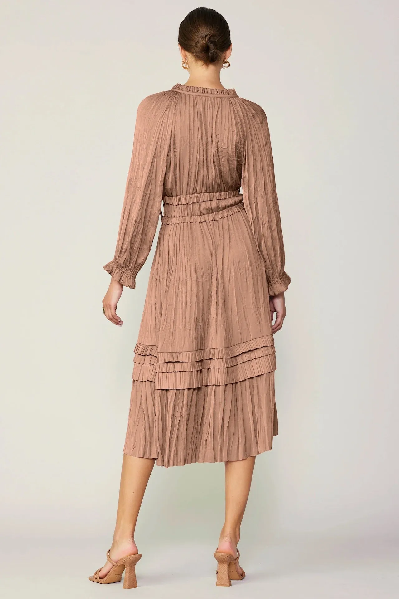 Leia Pleated Midi Dress - Dusty Clay