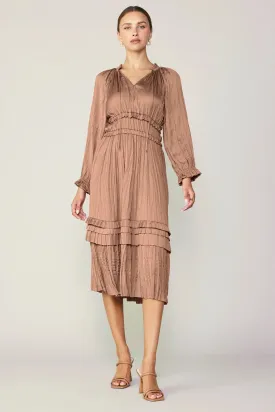 Leia Pleated Midi Dress - Dusty Clay