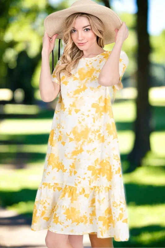 Lime N Chili Watercolor Floral Dress - Yellow