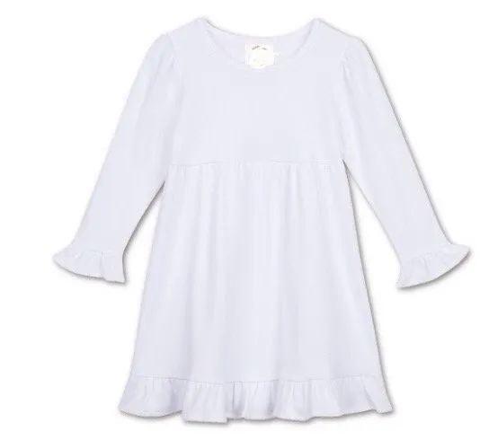 Long Sleeve Monogram Girls Ruffle Smocked Cotton Empire Dress, School Outfit