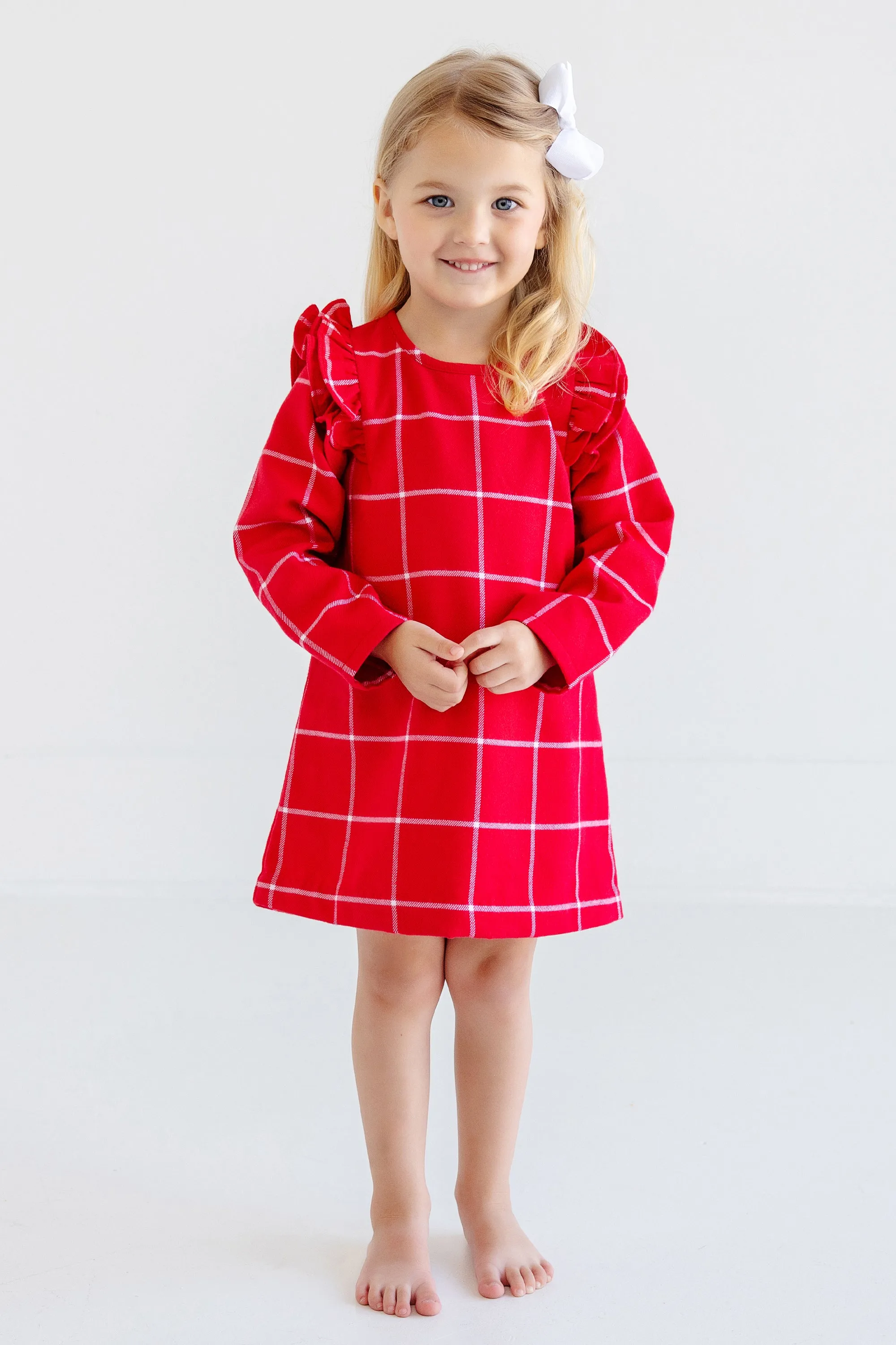 Long Sleeve Ruehling Ruffle Dress - Woodland Avenue Windowpane