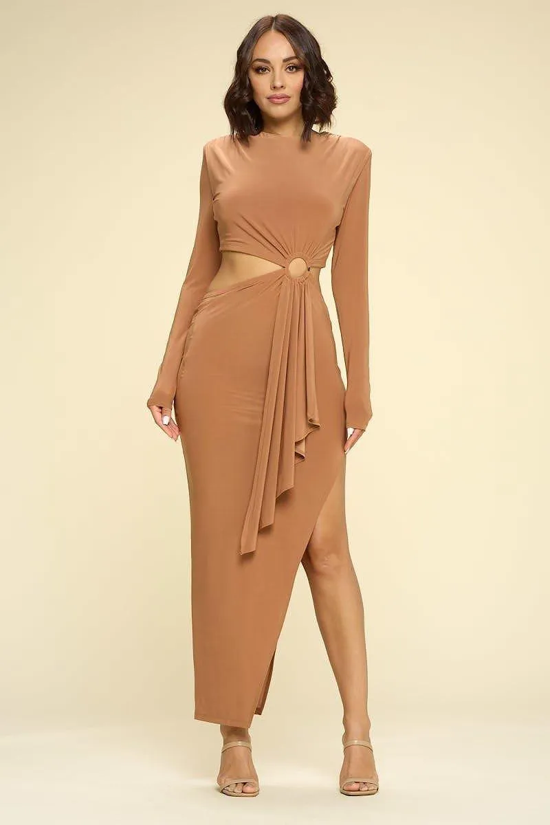 Long Sleeves Round Neck Midi Dress