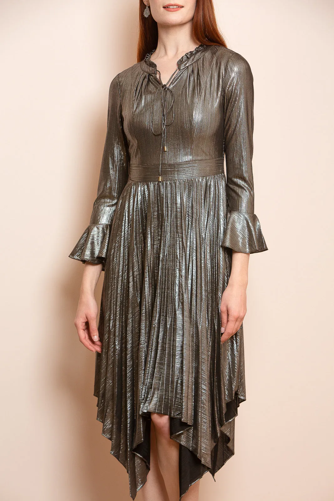 Metallic Long Sleeve Dress Silver