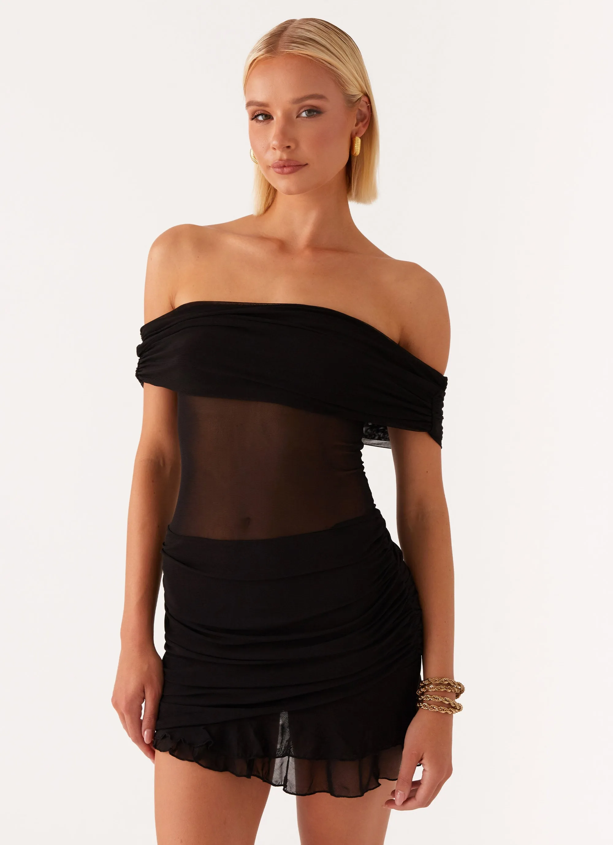 Nelly Off Shoulder Mini Dress - Black