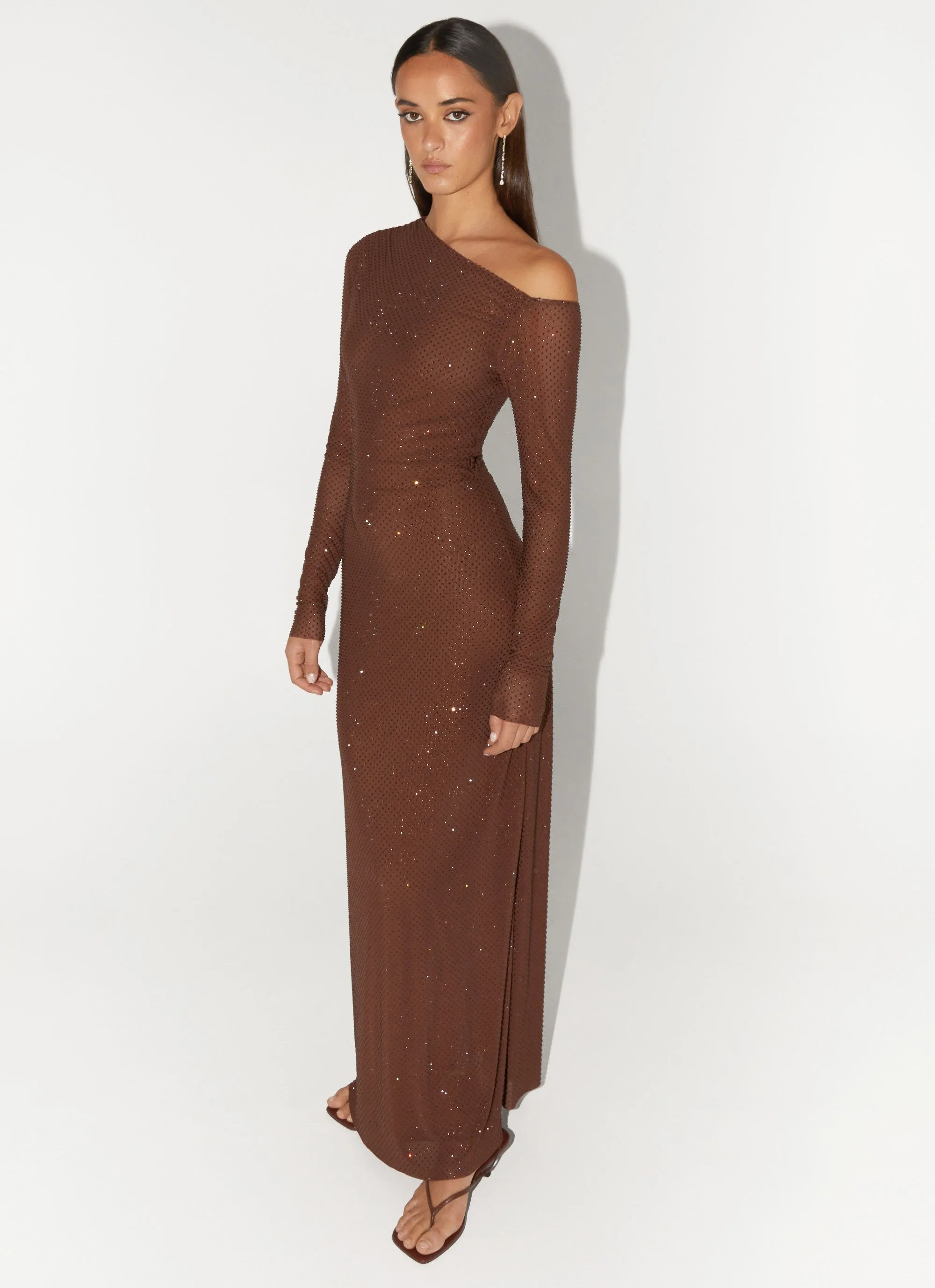 Oriana Sequin Maxi Dress - Chocolate