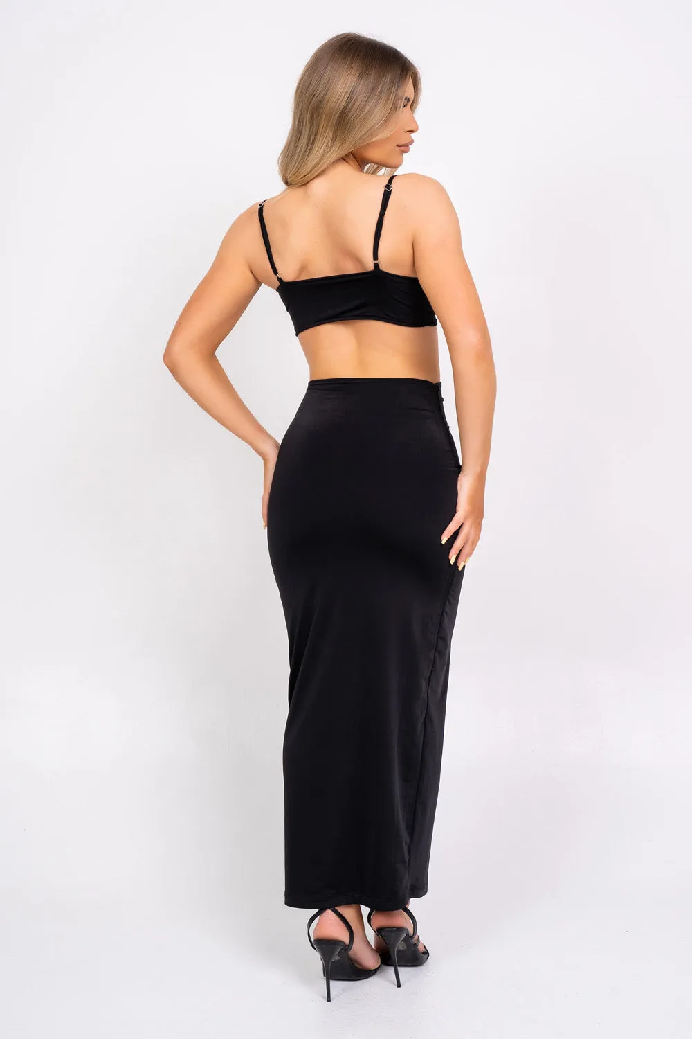 Over It Black Slinky Bodycon Strappy Cut Out Maxi Dress