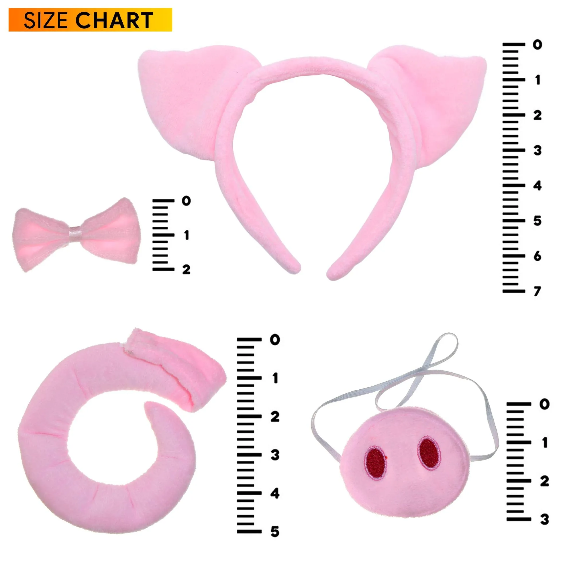 Pig Costume Accessories Set - Fuzzy Pink Pig Ears Headband, Bowtie, Snout and Tail Accessory Kit for Piglet Costumes for Toddlers and Kids