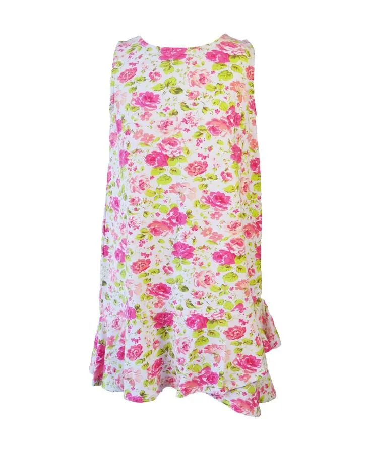 Pink Floral Print Dress with Ruffle Hem