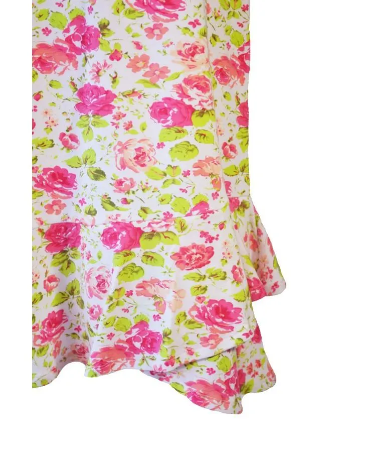 Pink Floral Print Dress with Ruffle Hem