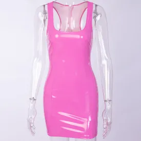 Pink Latex vinyl leather style bodycon fashion dress