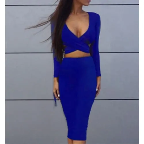 Plunging Neck Criss Cross Cut Out Front Bodycon Dress