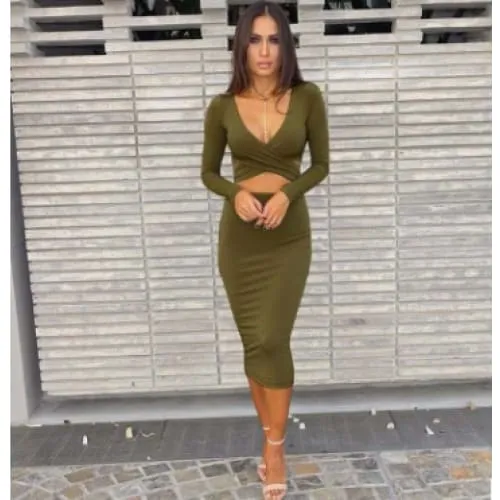 Plunging Neck Criss Cross Cut Out Front Bodycon Dress