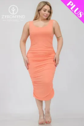 Plus Size Square Neck Ruched Bodycon Midi Dress