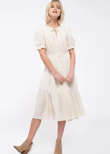 Puff Sleeve Tiered Tie Front Dress