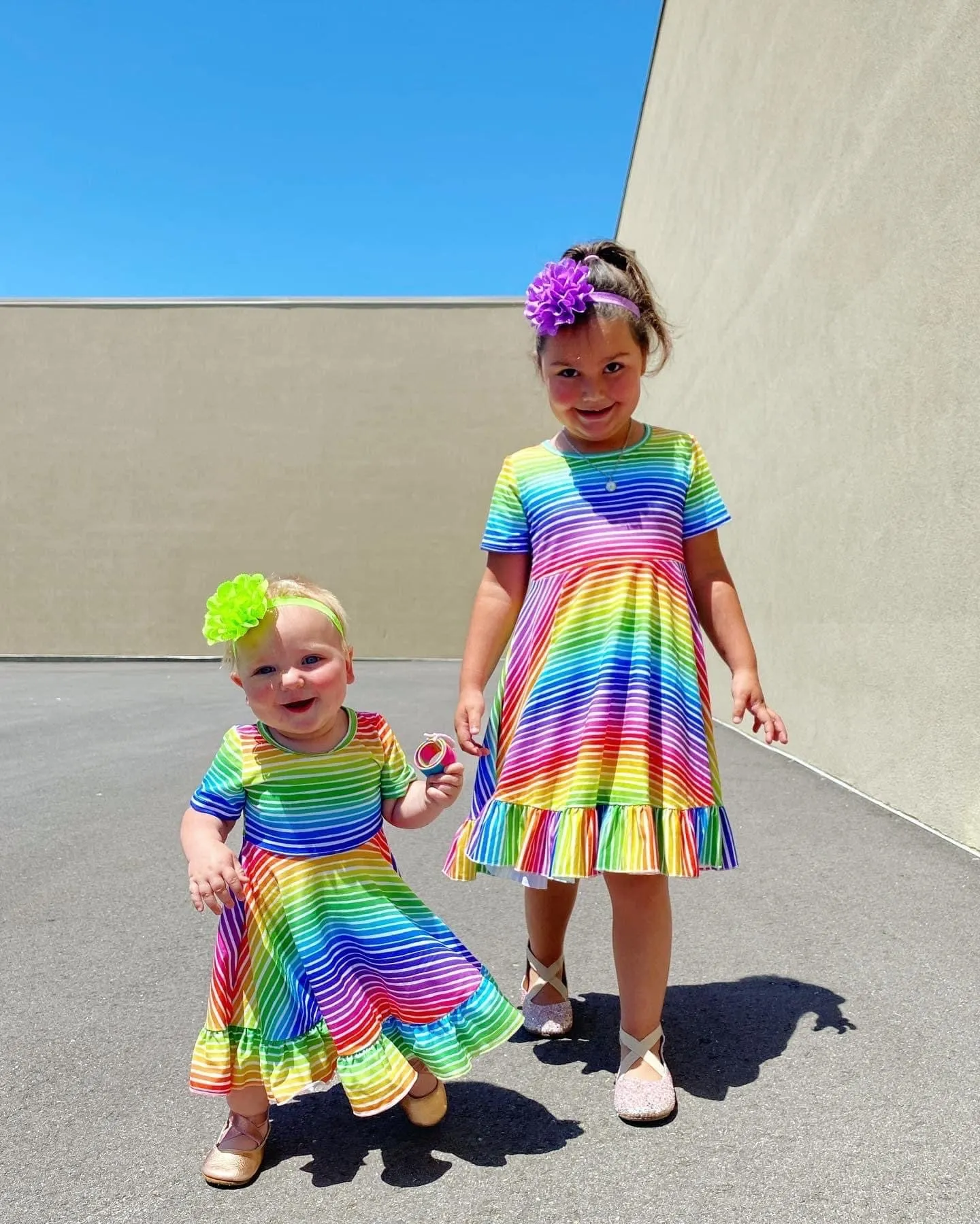 Rainbow Stripes Triple Bow Back Twirl Dress