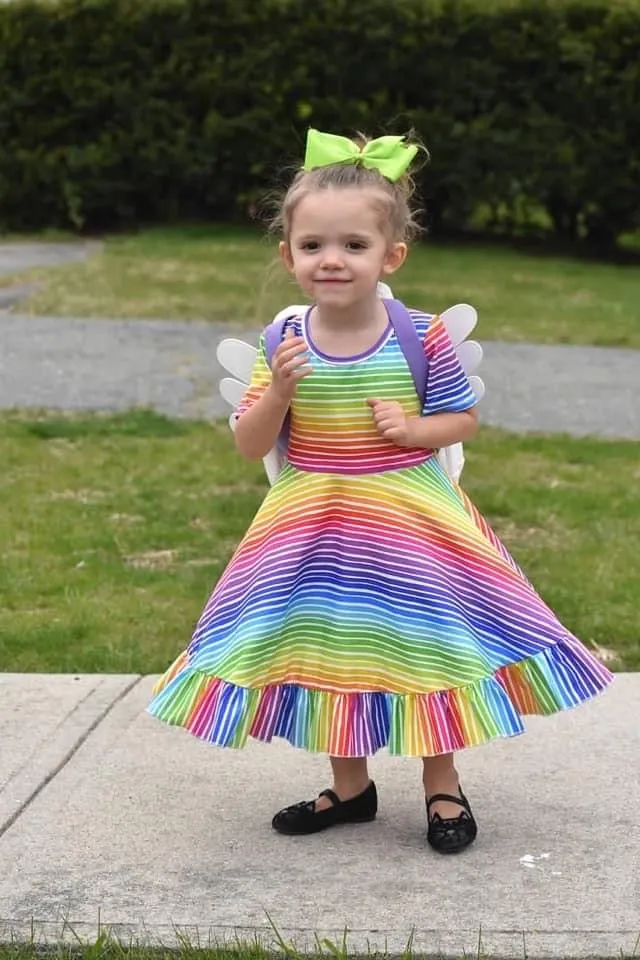 Rainbow Stripes Triple Bow Back Twirl Dress