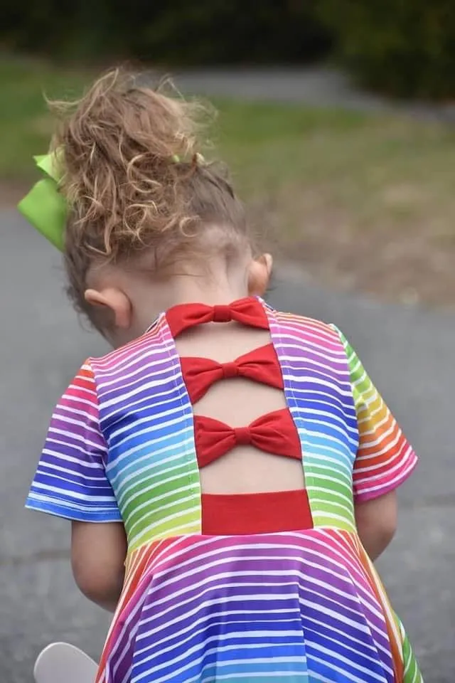 Rainbow Stripes Triple Bow Back Twirl Dress