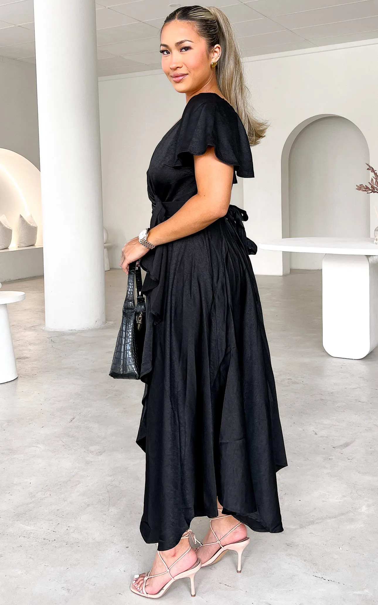 Rossetti Short Sleeve Wrap Maxi Dress - Black