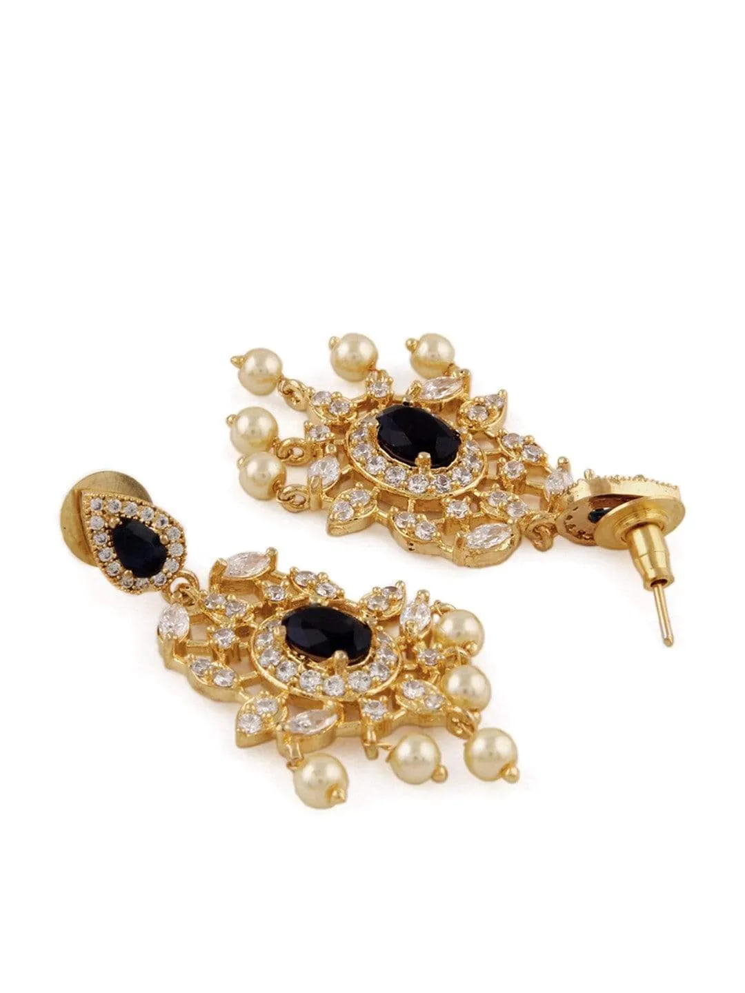 Rubans Finely Handcrafted Gold Plated CZ and Faux Colorstone Studded Drop Earrings