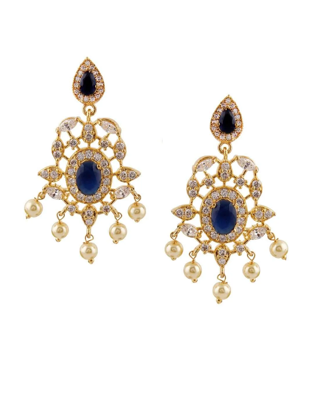 Rubans Finely Handcrafted Gold Plated CZ and Faux Colorstone Studded Drop Earrings