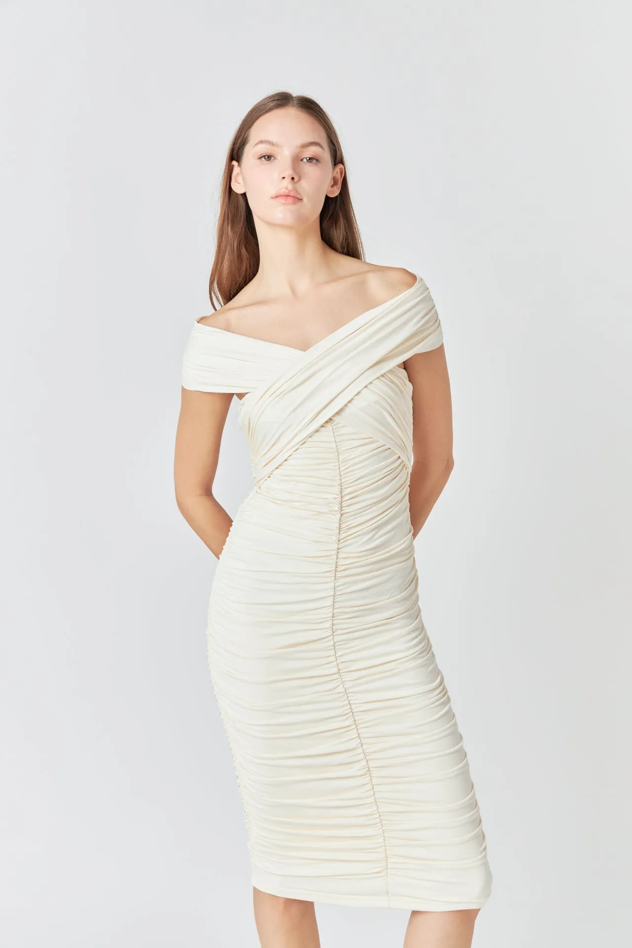 Ruched Bodycon Midi Dress