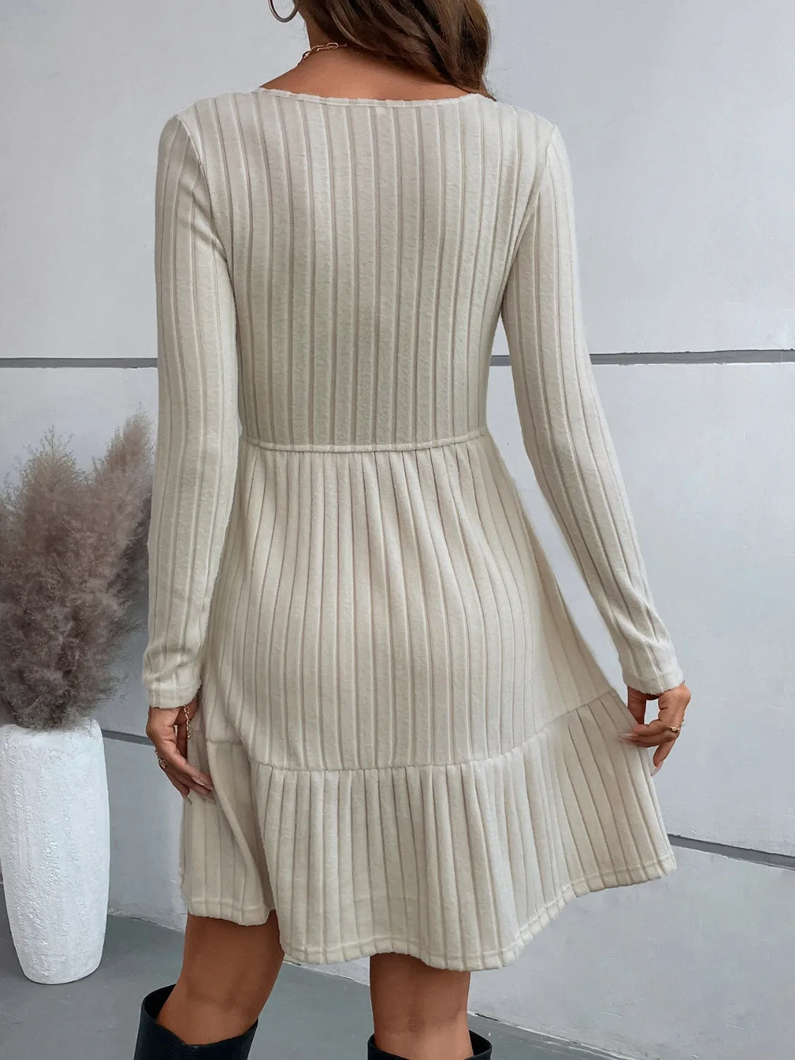 Ruffle Hem Surplice Long Sleeve Dress