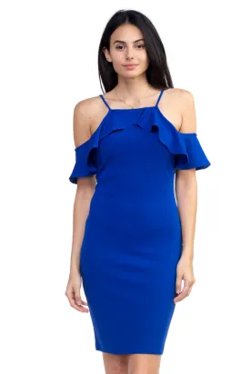 Ruffle Open Shoulder Halter Dress