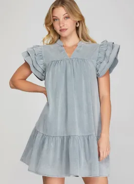 Ruffled Sleeve Denim Dress