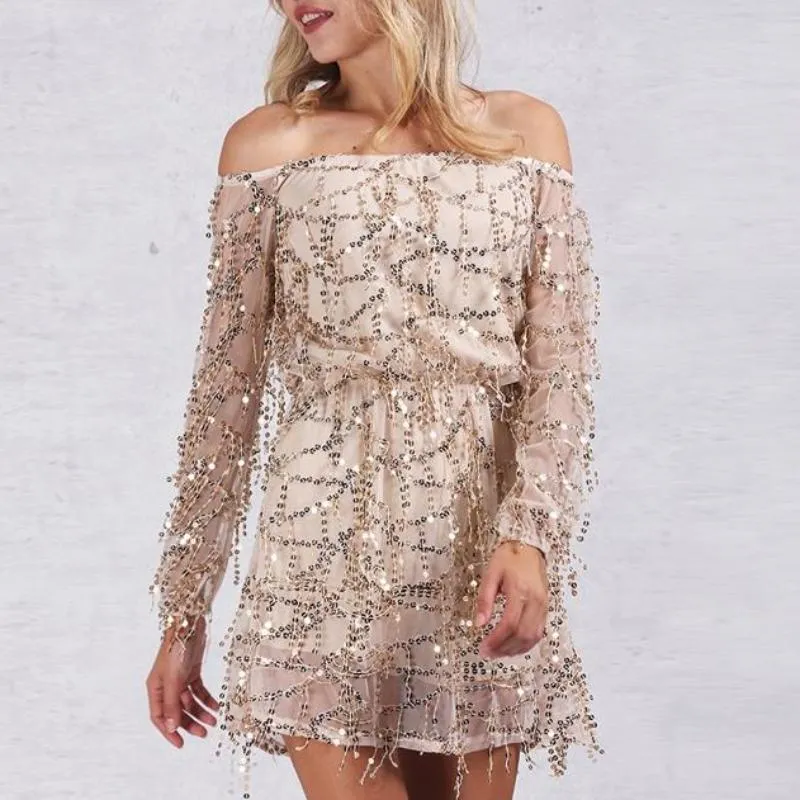 Sexy Off Shoulder Sequin Tassel Summer Dress