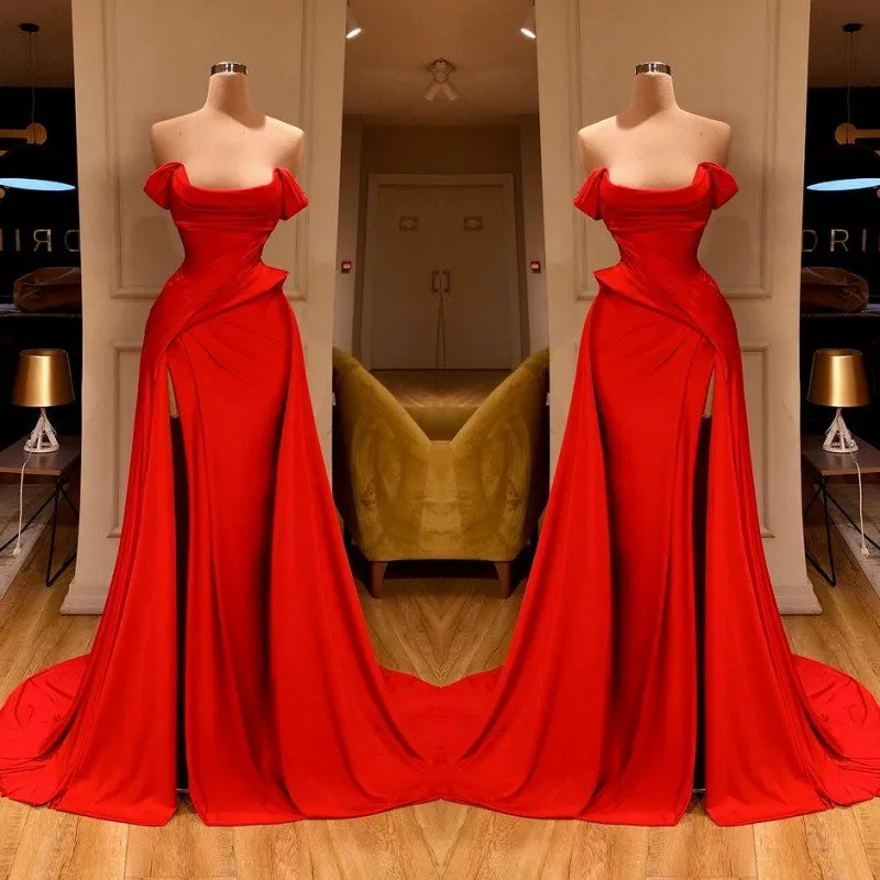 Sexy Red Off-the-Shoulder Long Prom Dress With Split Online