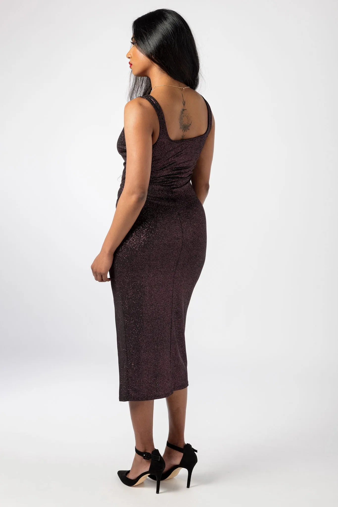 Shimmer Square Neck Midi Dress