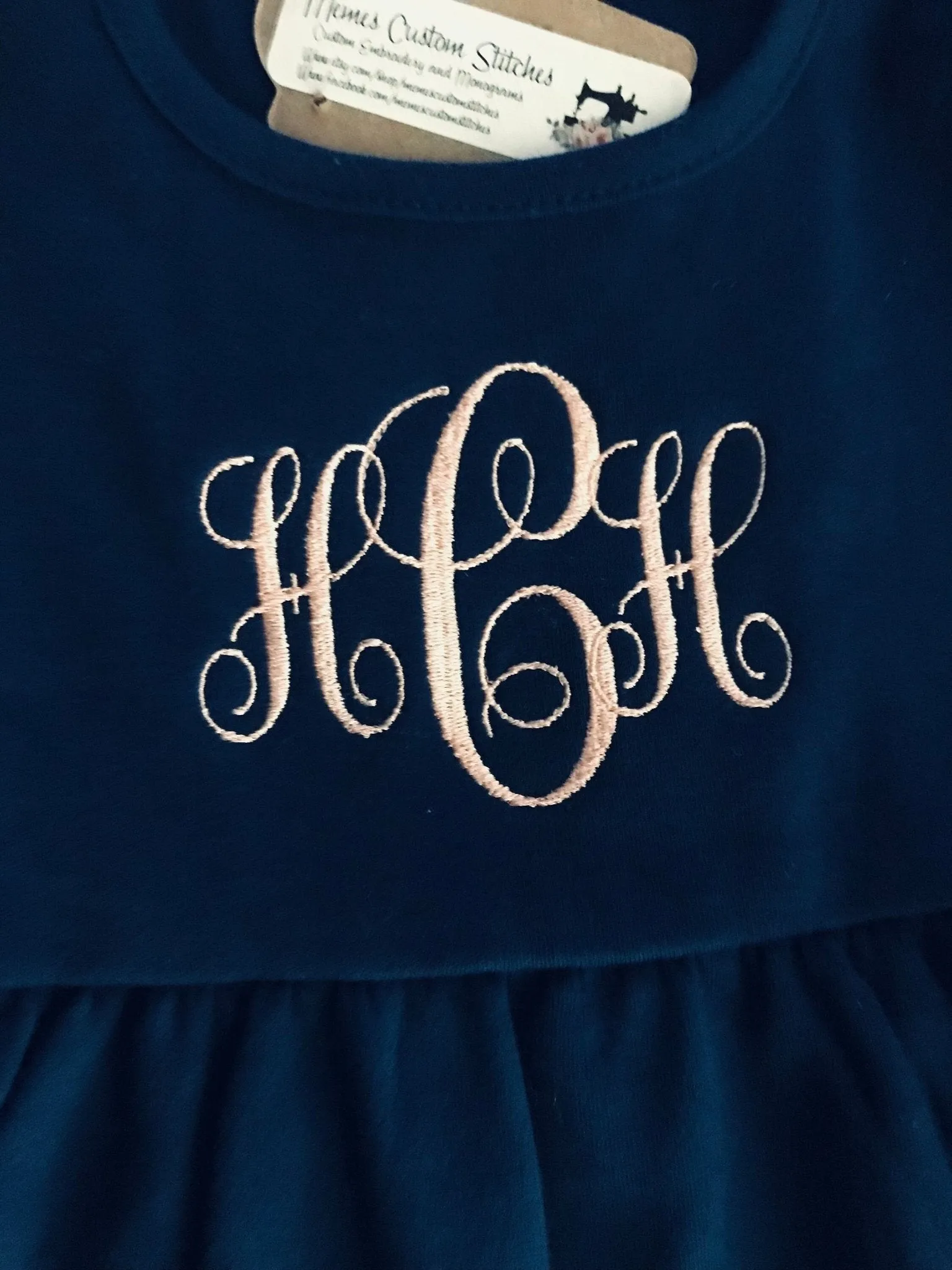 Short Sleeve Monogram  Name Girls Ruffle Smocked Cotton Empire Dress, School Outfit