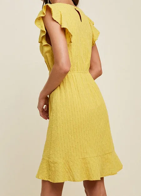 Swiss Dot Ruffle Detail Yellow Dress