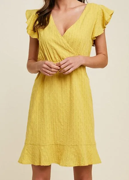 Swiss Dot Ruffle Detail Yellow Dress