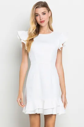 TCEC White V-Back Ruffled Dress