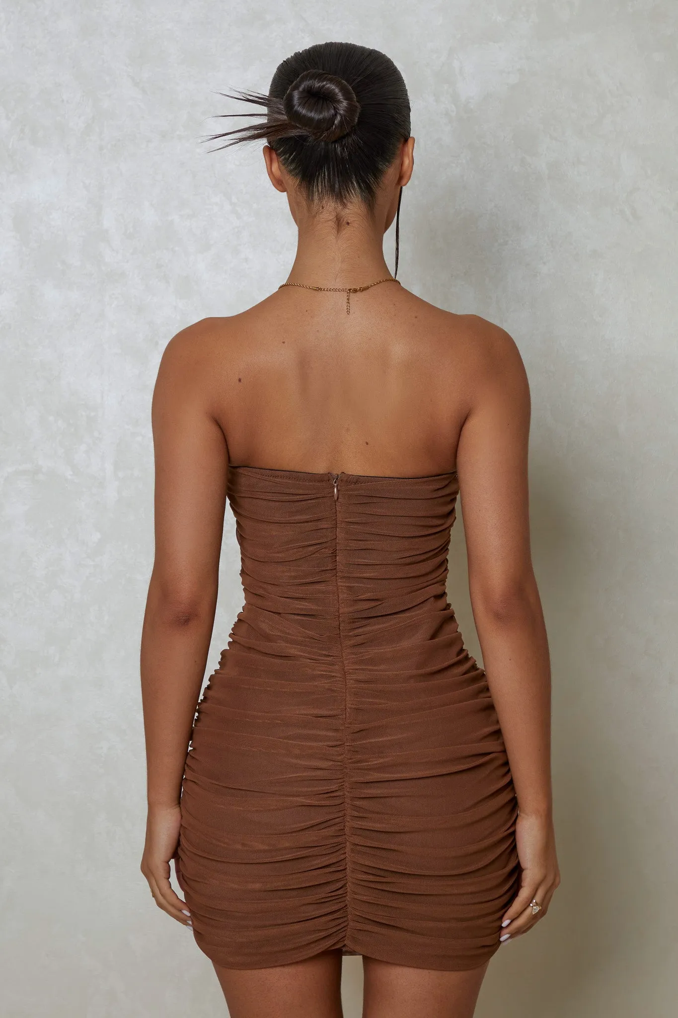 The ruched strapless mini- Brown