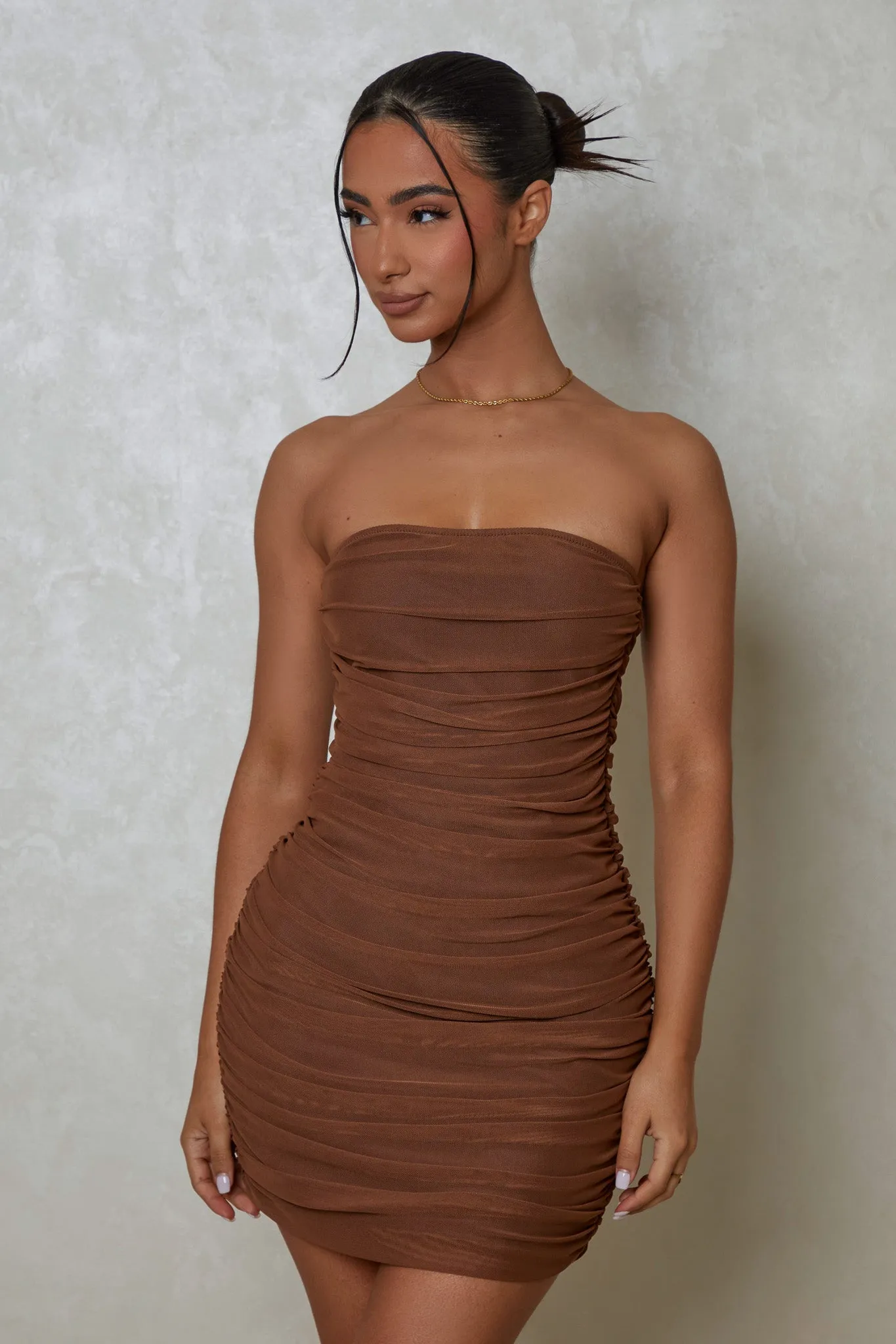 The ruched strapless mini- Brown