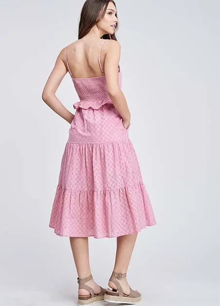 Tiered Button Front Eyelet Dress