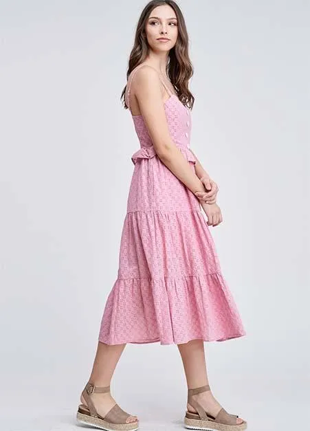 Tiered Button Front Eyelet Dress