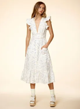 V-Neck Side Split Belted Floral Dress