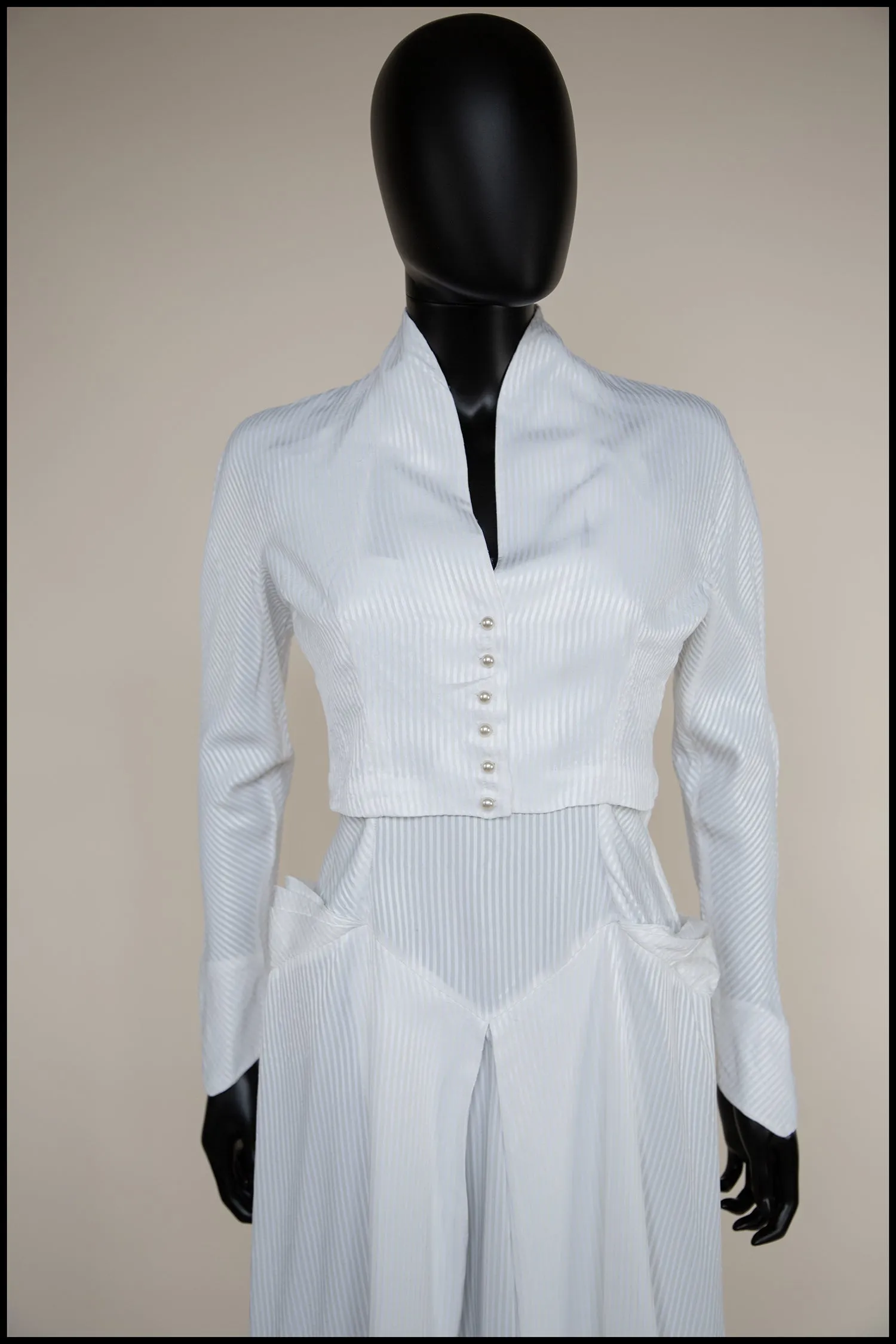 Vintage 1950s White Stripe Wedding Dress