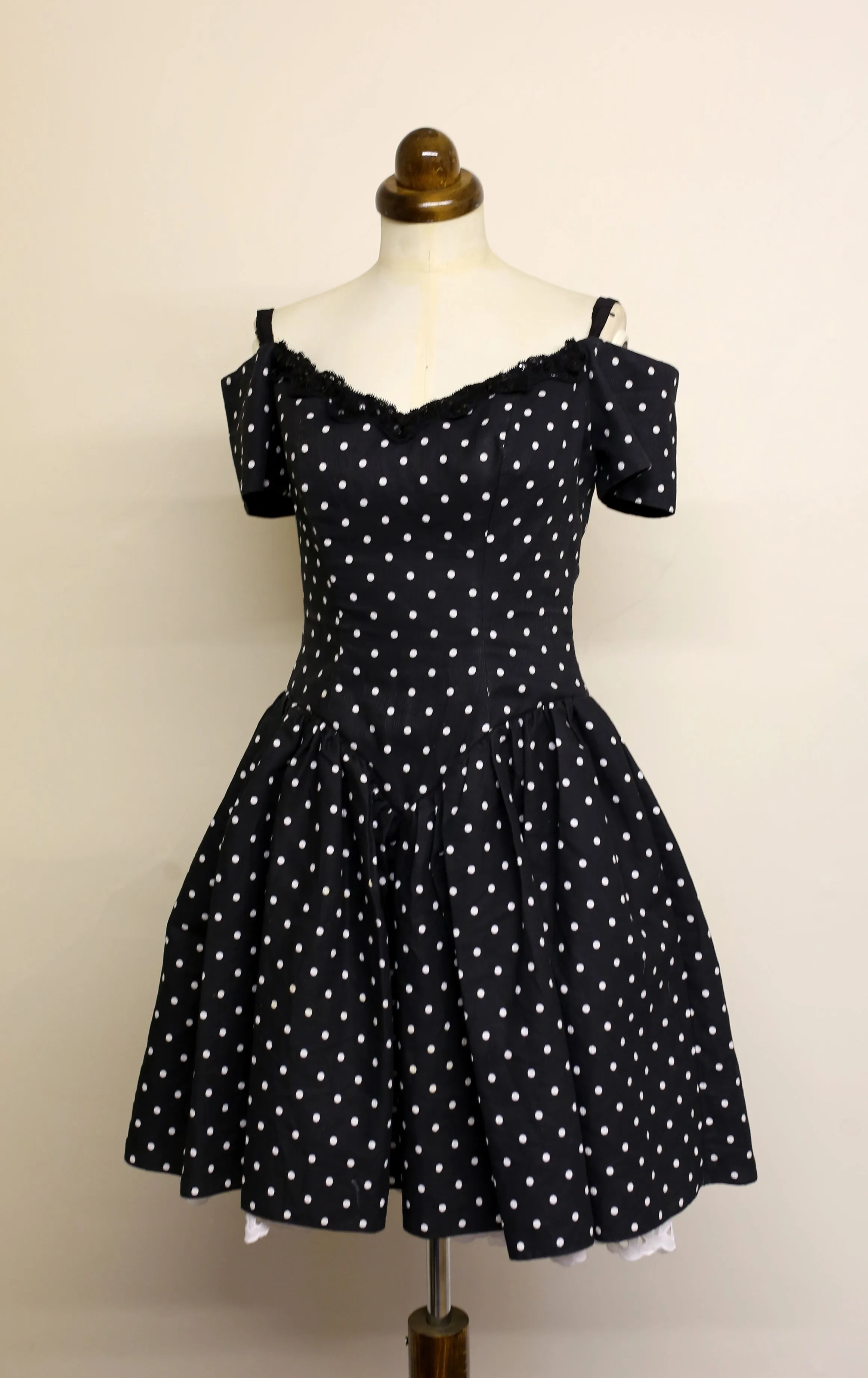 Vintage 1980s Black Polkadot Mini Dress