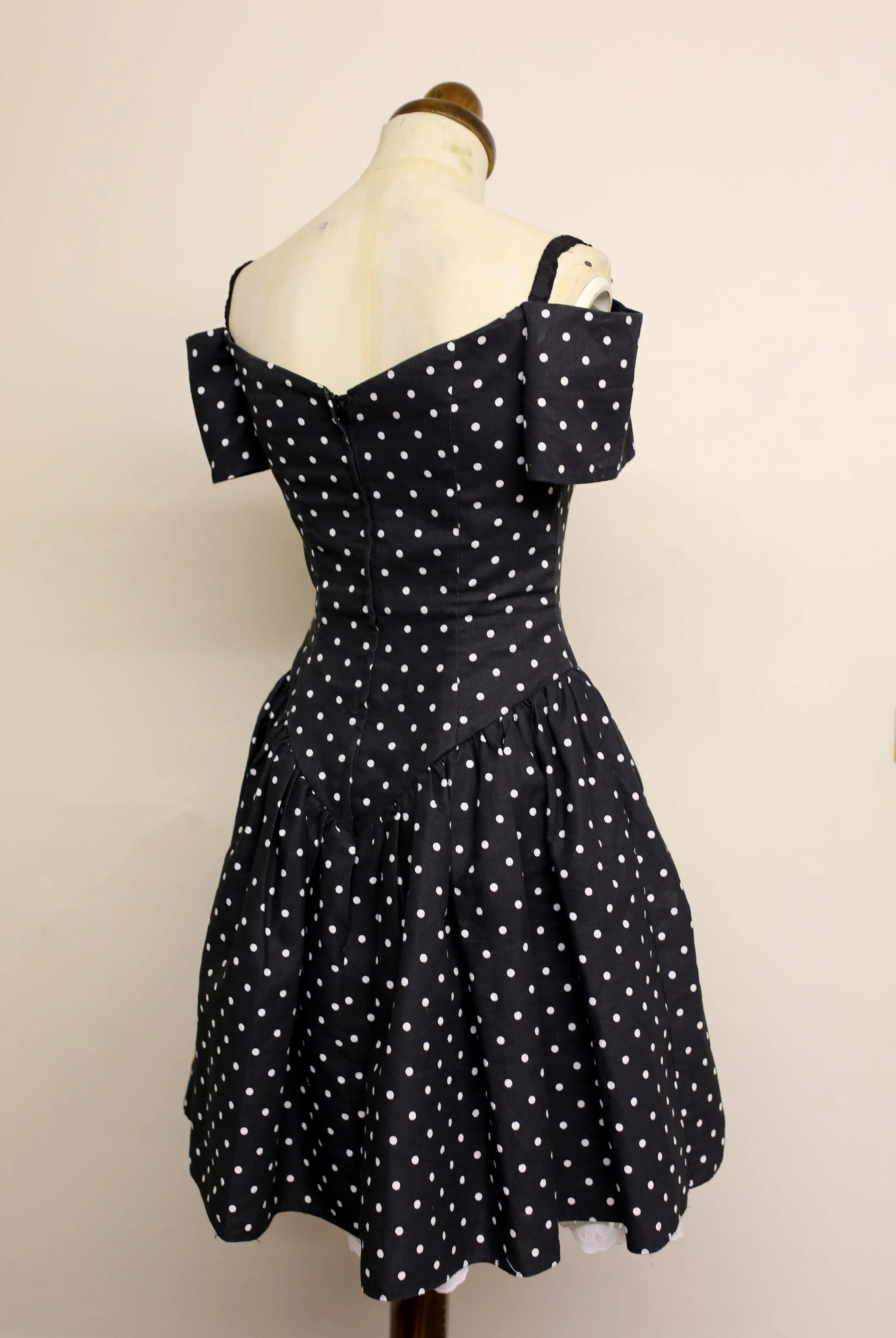 Vintage 1980s Black Polkadot Mini Dress