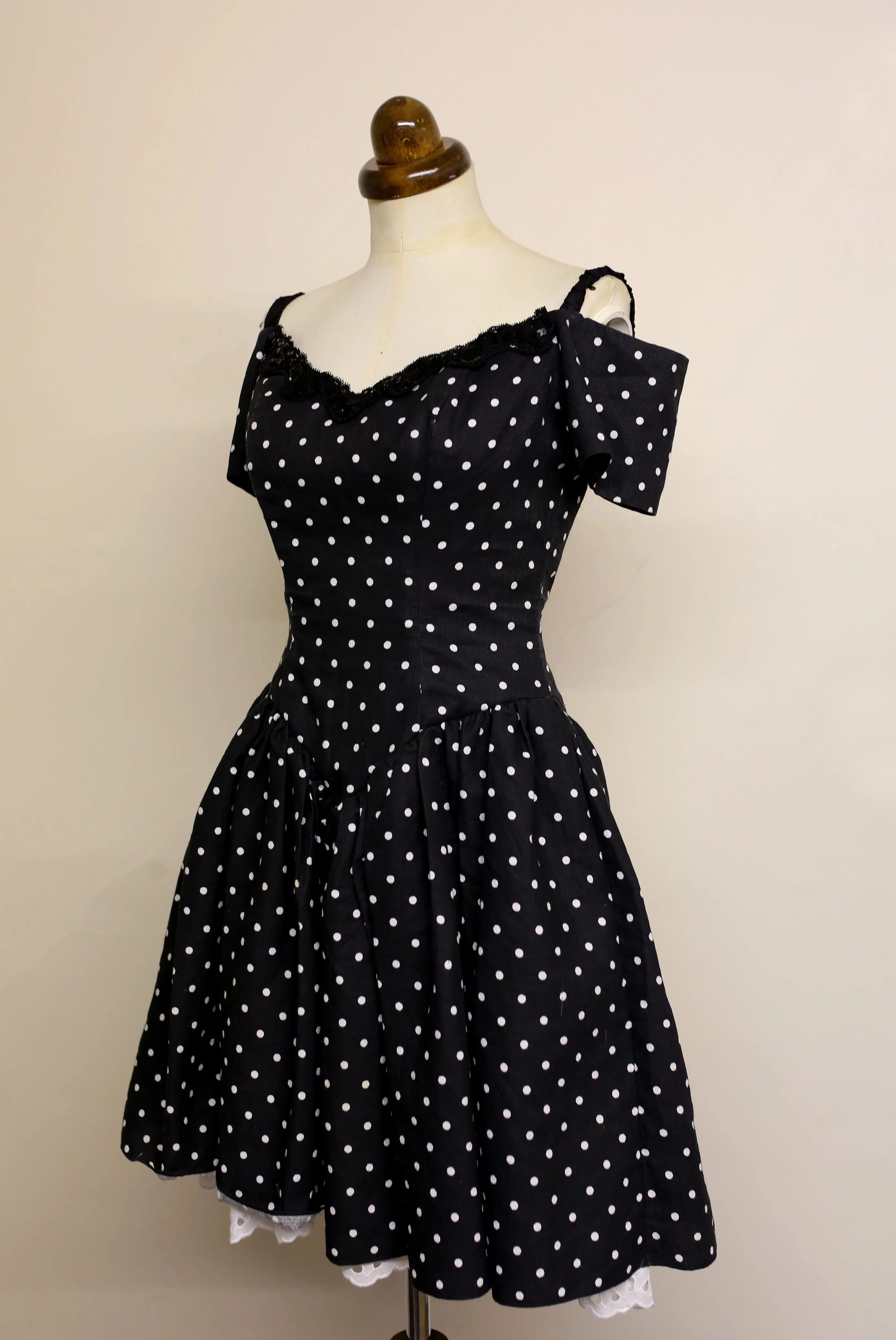 Vintage 1980s Black Polkadot Mini Dress