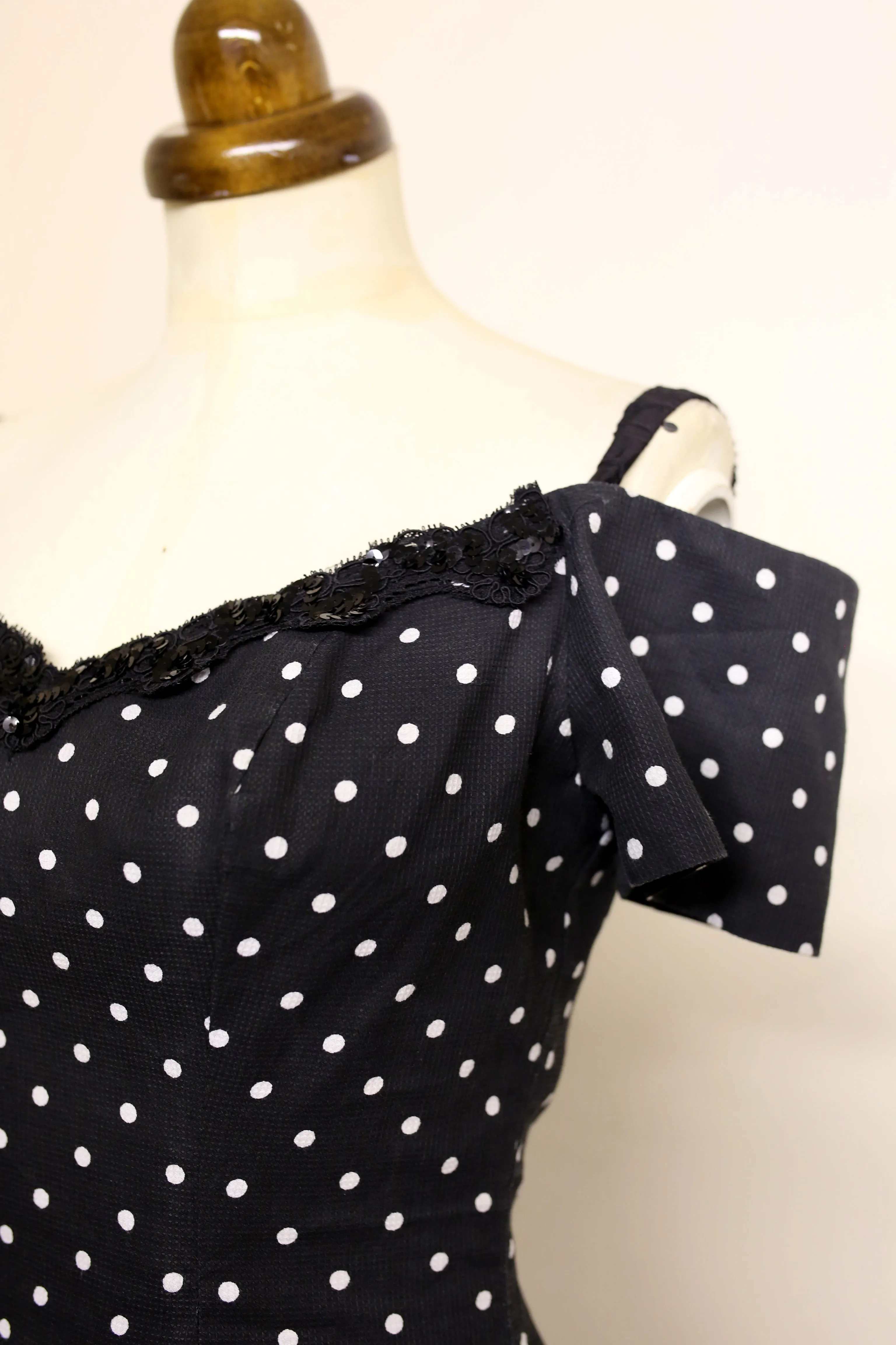 Vintage 1980s Black Polkadot Mini Dress