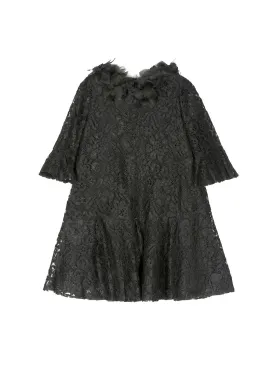 Volant-Embroidered Lace Dress